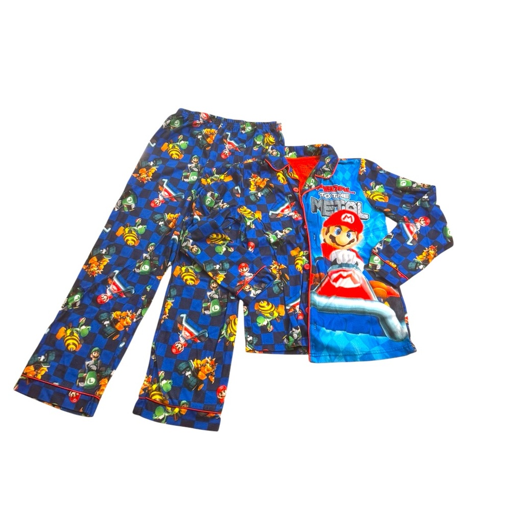 MarioKart | Pajama 2 Piece Set Mario Bros. Size L 10/12 Button Up Long Sleeve